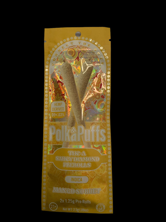 Polka Puffs THC-A Saucy Diamond 2x 1.5g Pre-Roll Mango Sorbet